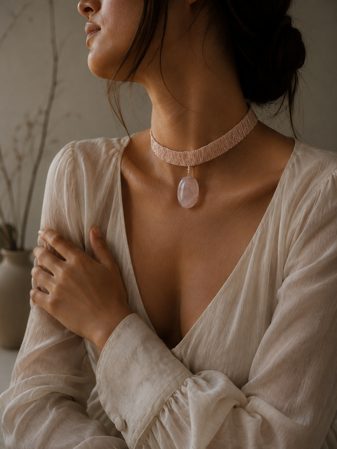 Collar Dorado Piedra Rosa - Image 2